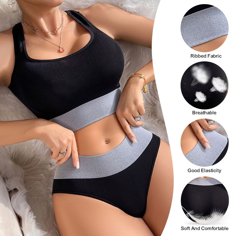 JUNNEY Women’s Seamless Gathering Bra Set Three Point Cute Bikini Lingerie Sets Yoga suit tight fitting sports bra Wire Free Bra