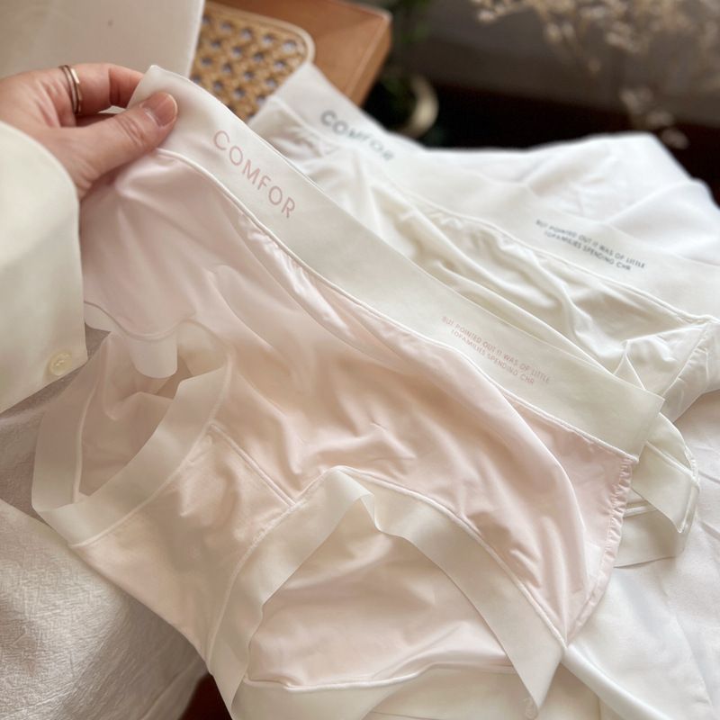 DAIJIAEN 5PC seamless ice silk panties Ultra-thin ice silk Nude facial mask pants non-marking quick-drying middle waist panties antibacterial waist cinching cotton crotch breathable briefs