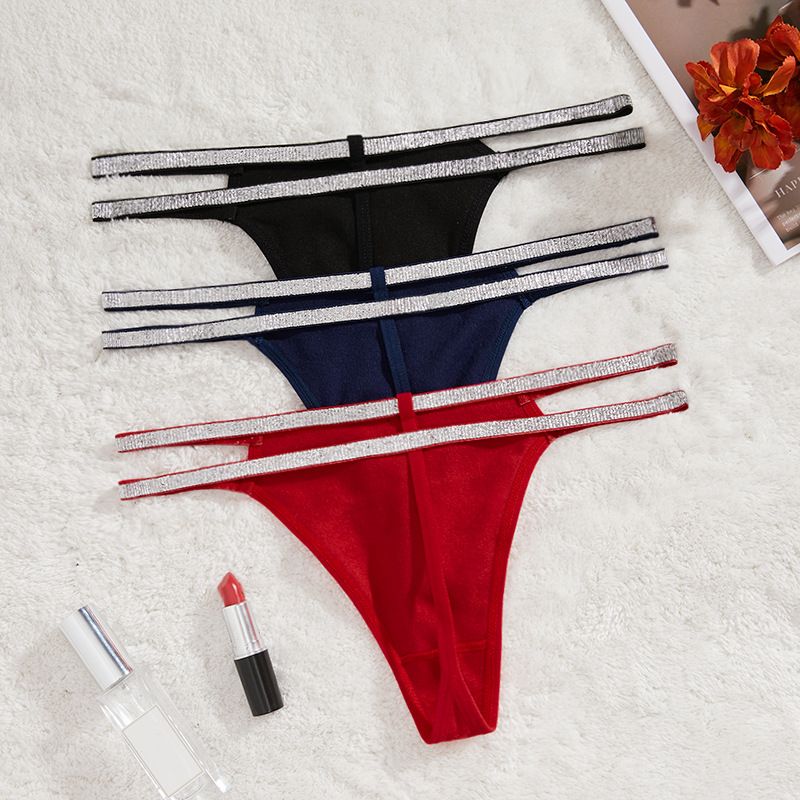 LISHER 3PCS Women Sexy Low Waist Panties American Solid Color Triangle Bikini  Gstring Thong Glitter Cross Spaghetti Strap Hollow out Bikini Low Rise Panties