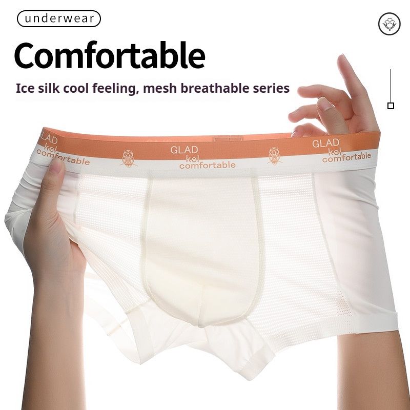 3PCS Hot Sale Men's Ice Silk Underwear Air Conditioning Pants Lightweight Breathable Mesh Boxer Briefs Hollow Out Ice Silk Underwear