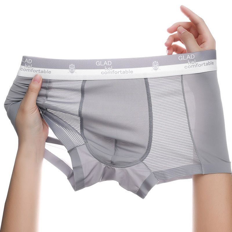 3PCS Hot Sale Men's Ice Silk Underwear Air Conditioning Pants Lightweight Breathable Mesh Boxer Briefs Hollow Out Ice Silk Underwear