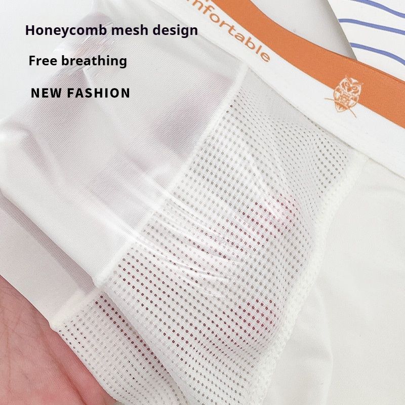 3PCS Hot Sale Men's Ice Silk Underwear Air Conditioning Pants Lightweight Breathable Mesh Boxer Briefs Hollow Out Ice Silk Underwear