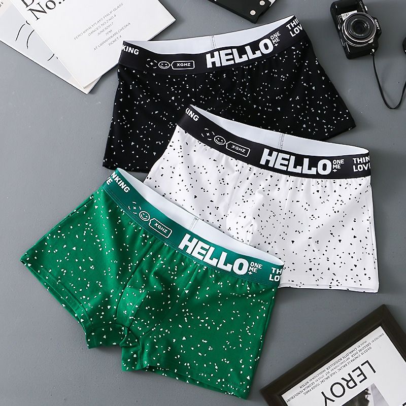 3PC Men Underwear trend personality cotton breathable student sports four corner shorts Cotton Men Boxer Shortscomfortable Breathable Cotton Men's Clothes Underwear Youth shorts Men Home Wear Underpan