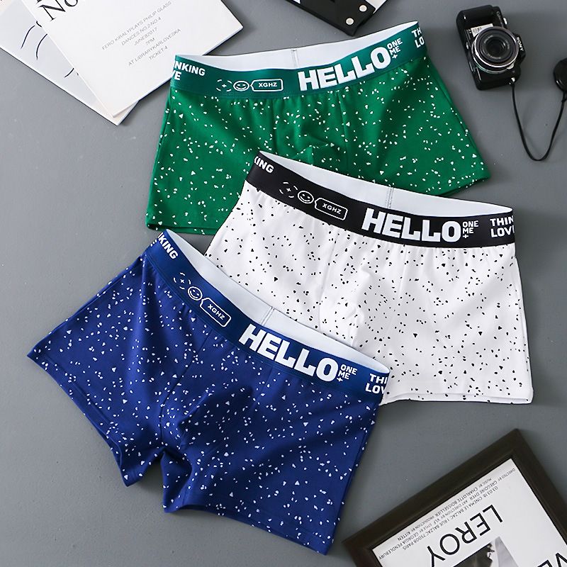 3PC Men Underwear trend personality cotton breathable student sports four corner shorts Cotton Men Boxer Shortscomfortable Breathable Cotton Men's Clothes Underwear Youth shorts Men Home Wear Underpan