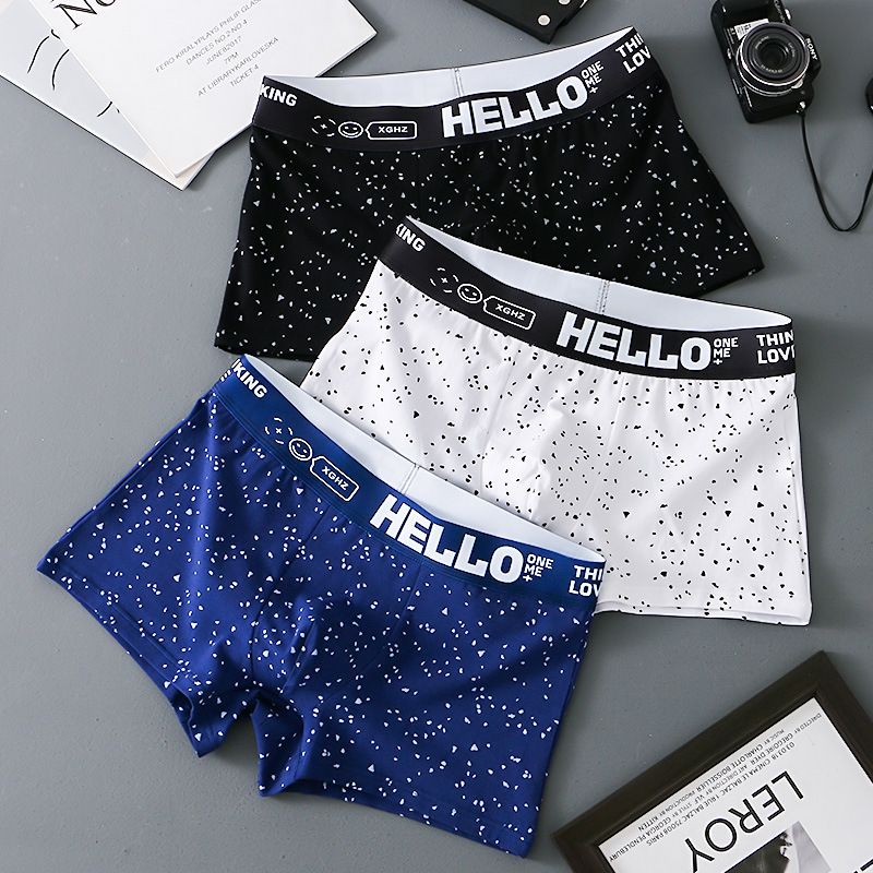 3PC Men Underwear trend personality cotton breathable student sports four corner shorts Cotton Men Boxer Shortscomfortable Breathable Cotton Men's Clothes Underwear Youth shorts Men Home Wear Underpan