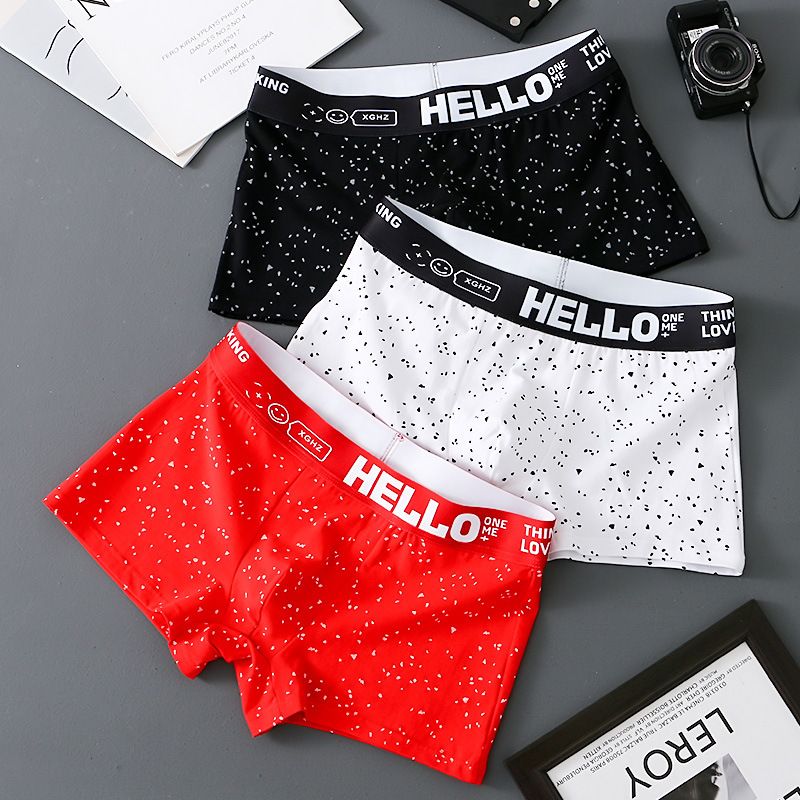 3PC Men Underwear trend personality cotton breathable student sports four corner shorts Cotton Men Boxer Shortscomfortable Breathable Cotton Men's Clothes Underwear Youth shorts Men Home Wear Underpan