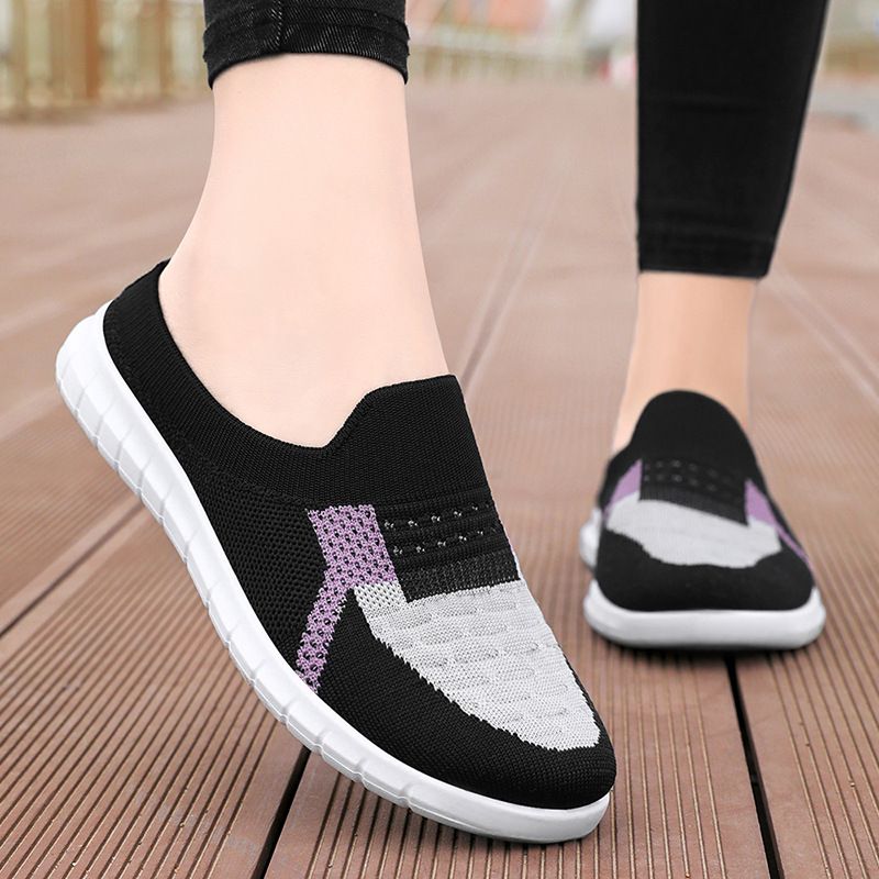JINSHIYUAN 2024 New Women's Slippers Breathable Flyknit Casual Half Slippers  trendy Women's casual shoes Fashion half slippers Shallow Mouth Lazy Shoes Versatile casual shoes