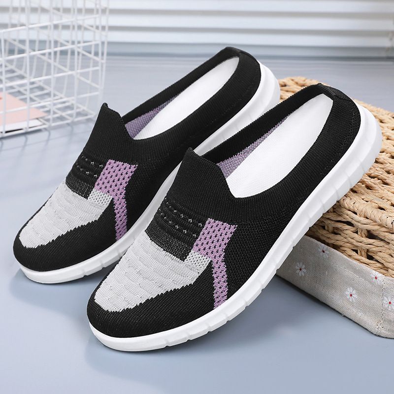 JINSHIYUAN 2024 New Women's Slippers Breathable Flyknit Casual Half Slippers  trendy Women's casual shoes Fashion half slippers Shallow Mouth Lazy Shoes Versatile casual shoes