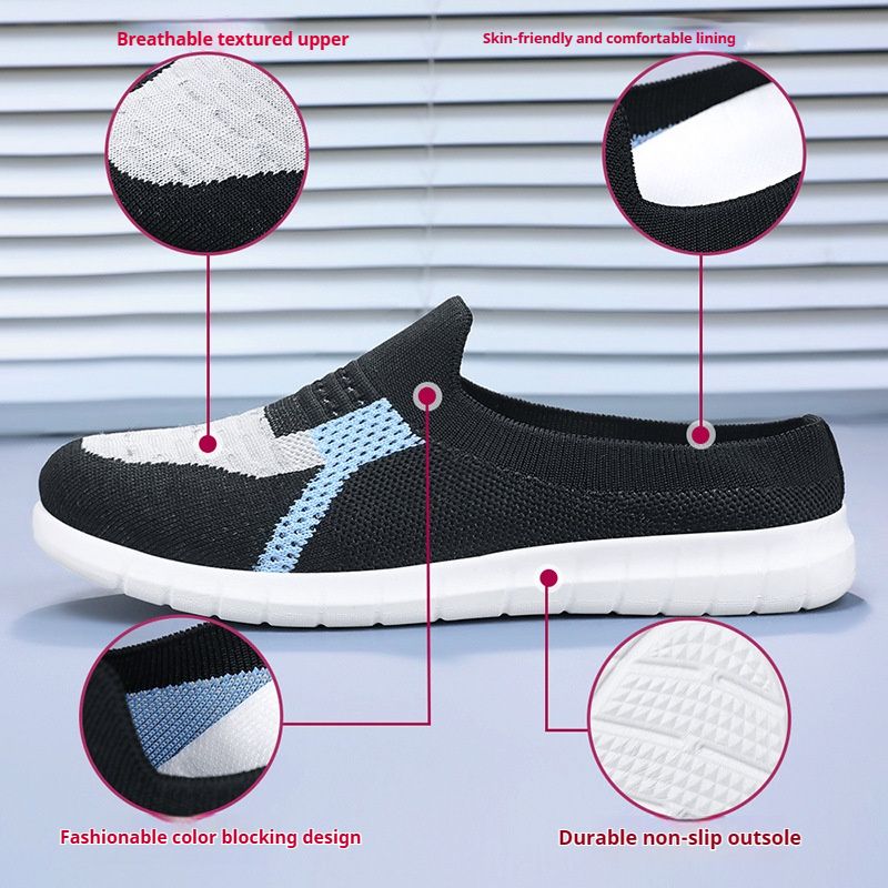 JINSHIYUAN 2024 New Women's Slippers Breathable Flyknit Casual Half Slippers  trendy Women's casual shoes Fashion half slippers Shallow Mouth Lazy Shoes Versatile casual shoes