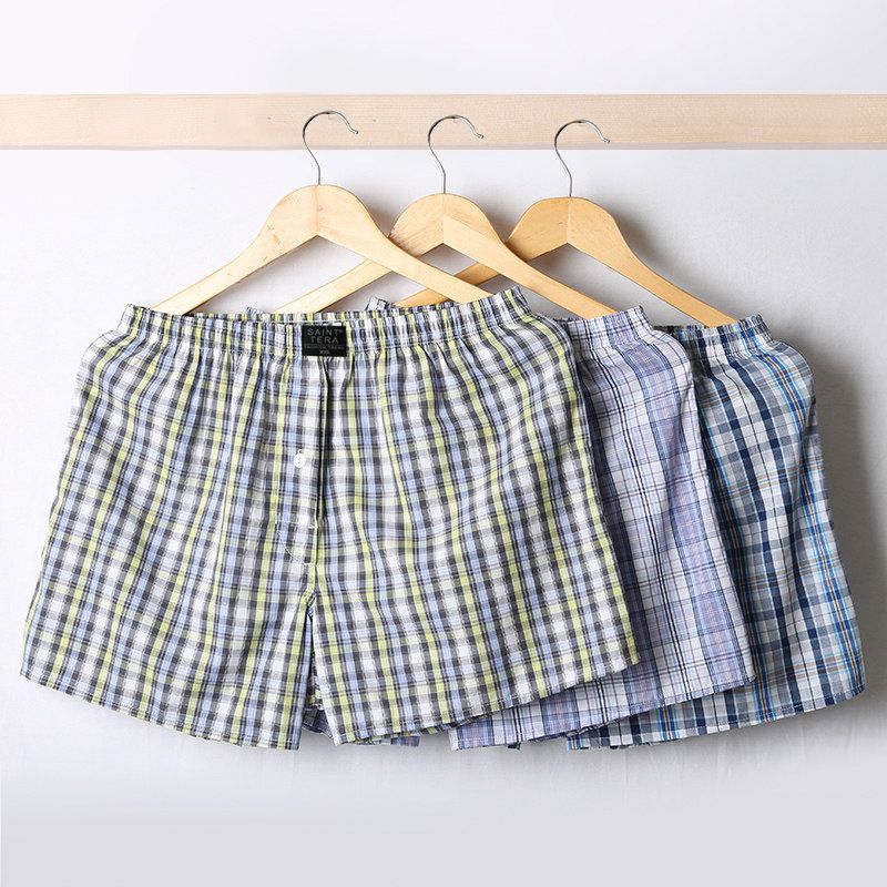 3PCS Cotton Men's Underwear Boxer Briefs Loose Boxer Cotton plaid boxer shorts Sleeping Pants Cotton Home wear underwear