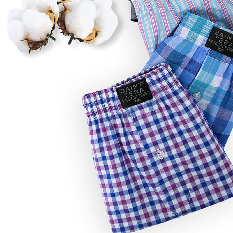 3PCS Cotton Men's Underwear Boxer Briefs Loose Boxer Cotton plaid boxer shorts Sleeping Pants Cotton Home wear underwear