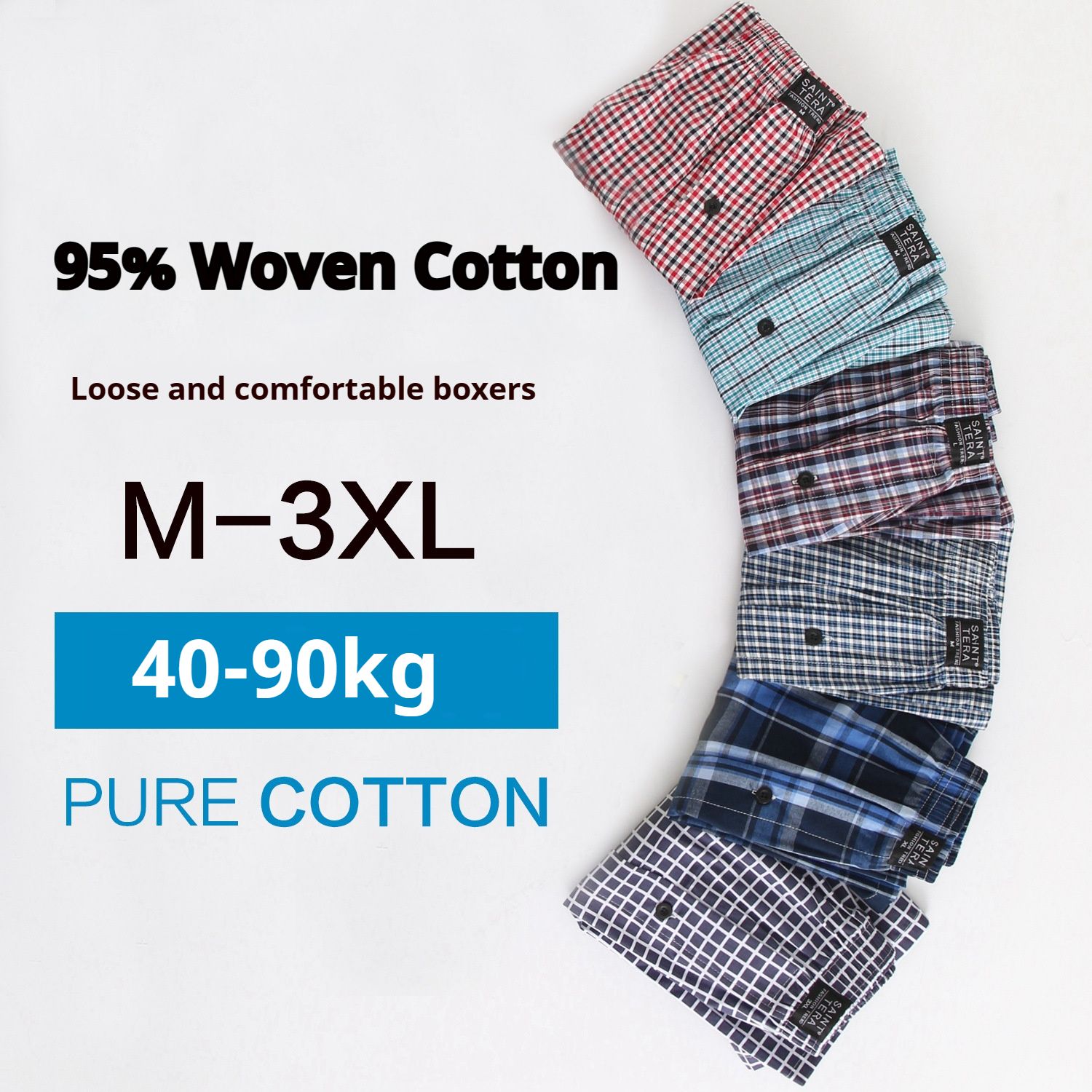 3PCS Cotton Men's Underwear Boxer Briefs Loose Boxer Cotton plaid boxer shorts Sleeping Pants Cotton Home wear underwear