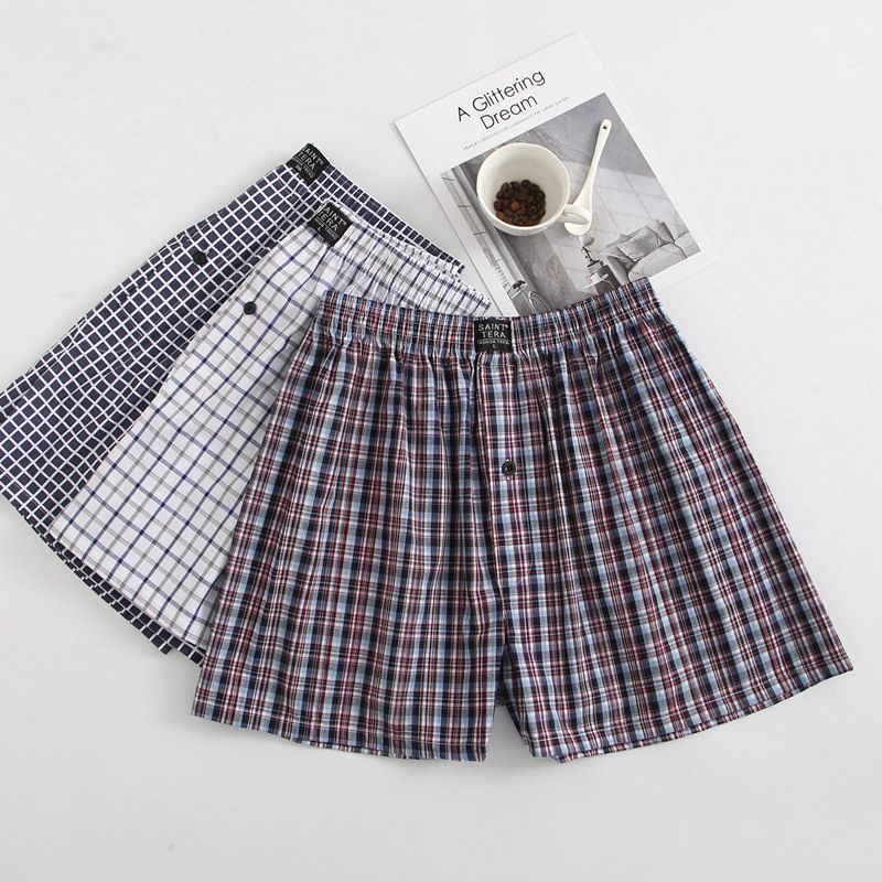 3PCS Cotton Men's Underwear Boxer Briefs Loose Boxer Cotton plaid boxer shorts Sleeping Pants Cotton Home wear underwear