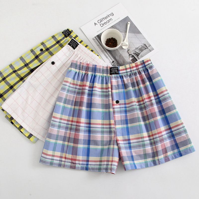 3PCS Cotton Men's Underwear Boxer Briefs Loose Boxer Cotton plaid boxer shorts Sleeping Pants Cotton Home wear underwear