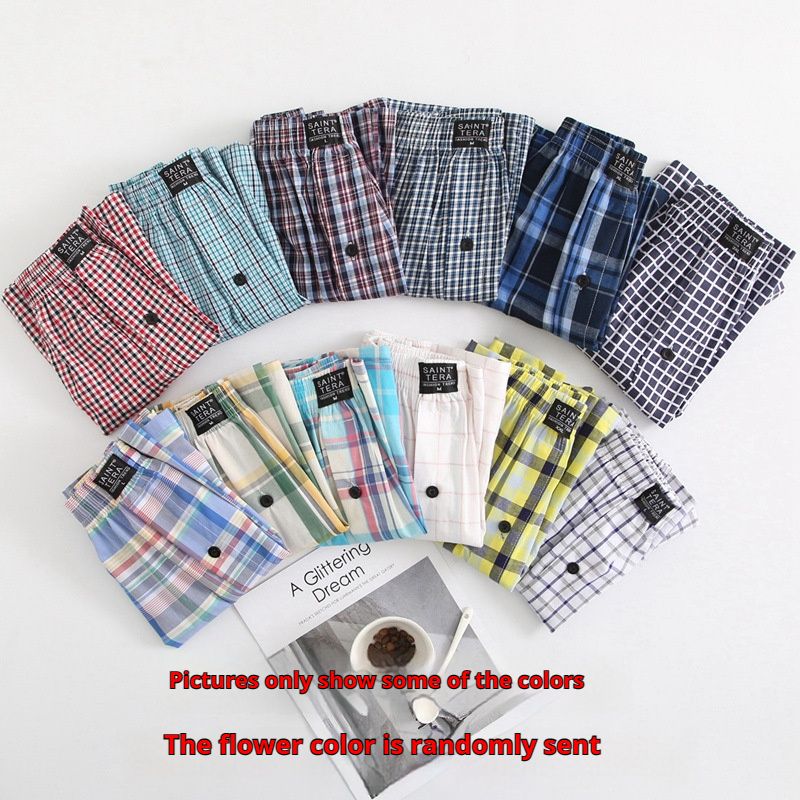 3PCS Cotton Men's Underwear Boxer Briefs Loose Boxer Cotton plaid boxer shorts Sleeping Pants Cotton Home wear underwear