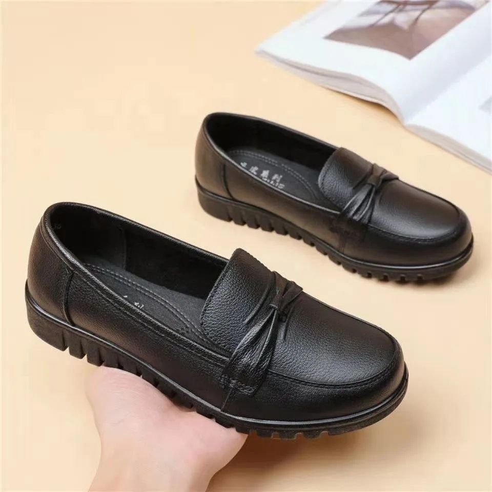 New arrival Ballerinas and Flats Loafers & Slip-Ons Women’s artificial leather single shoes Ladies soft sole mother shoes non-slip flats Loafers Bowknot Doug shoes Waterproof and oilproof soft leather