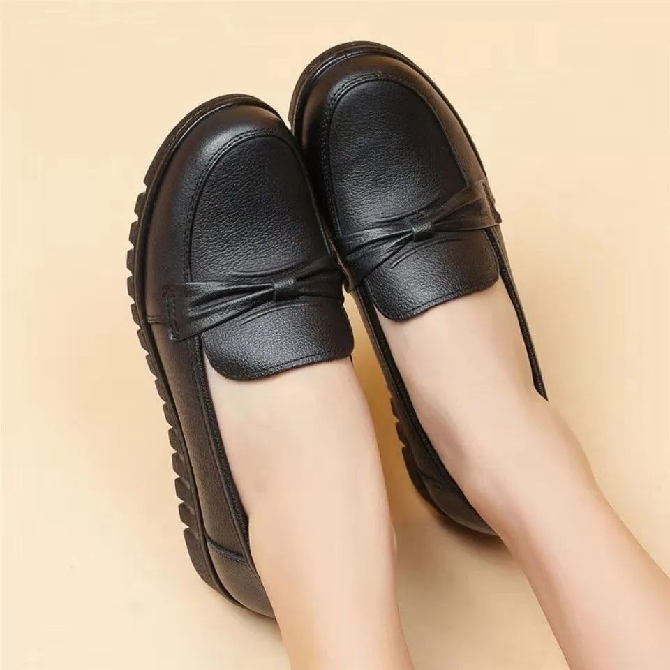 New arrival Ballerinas and Flats Loafers & Slip-Ons Women’s artificial leather single shoes Ladies soft sole mother shoes non-slip flats Loafers Bowknot Doug shoes Waterproof and oilproof soft leather