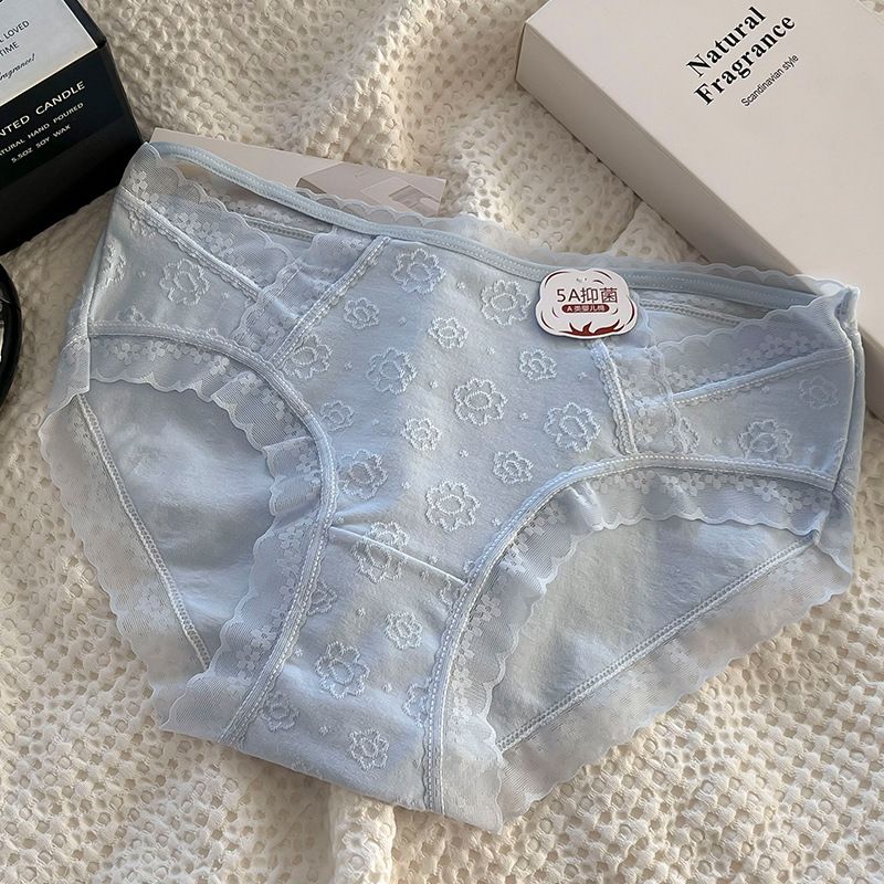 4PC Cotton Women Underwear baby cotton Girls's Briefs 5A Antibacterial mid-waist Briefs Lace Trim Hollow Out Briefs Seamless Hipster Panties (China size,choose a larger size than ususl)