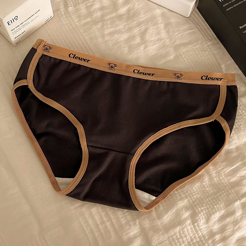 4 PCS Maillard Colorway Girls Cotton Panties Women's Cotton 7A Antibacterial Mid Waist Sports Style Plus Size Ladies Panties Cute Bear letter waistband  High Split comfortable soft panties