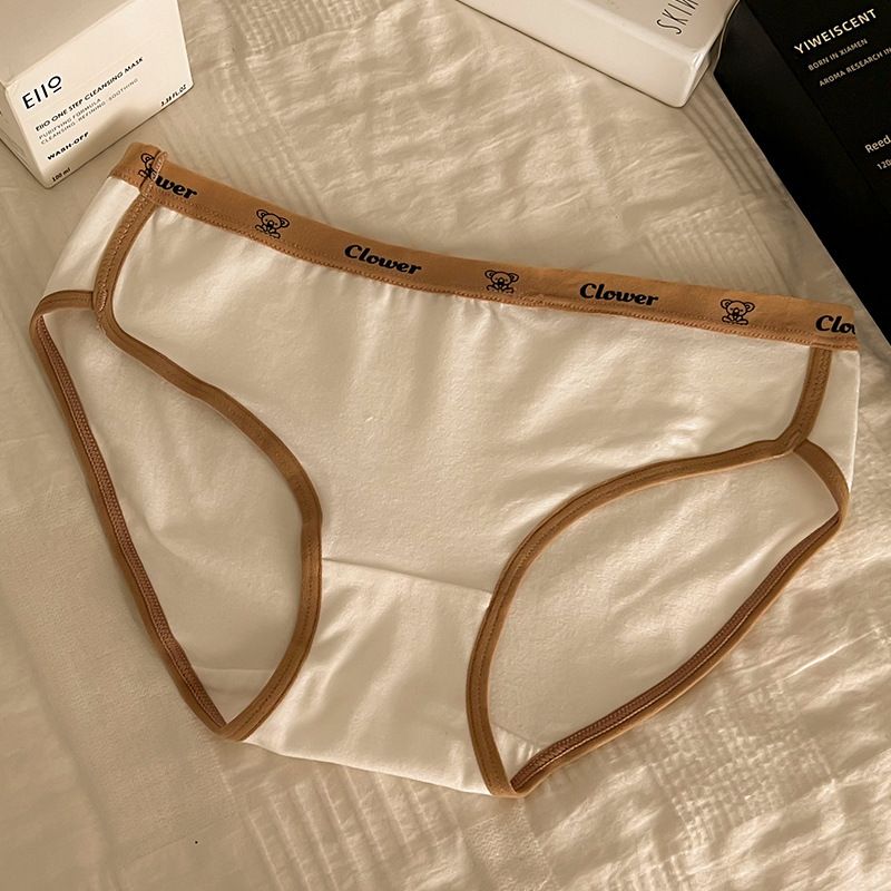 4 PCS Maillard Colorway Girls Cotton Panties Women's Cotton 7A Antibacterial Mid Waist Sports Style Plus Size Ladies Panties Cute Bear letter waistband  High Split comfortable soft panties