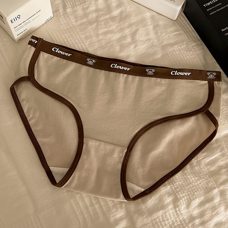 4 PCS Maillard Colorway Girls Cotton Panties Women's Cotton 7A Antibacterial Mid Waist Sports Style Plus Size Ladies Panties Cute Bear letter waistband  High Split comfortable soft panties