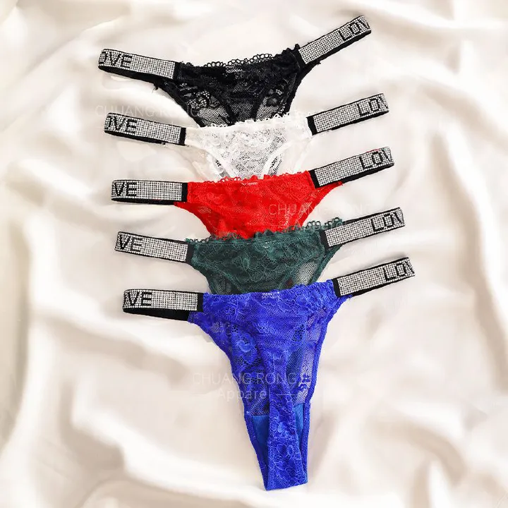 3PCS Sexy Lace Underwear Lace Splice Women's G-string fashion letters hot drill girls panties cotton crotch anti-bacteria  Ladies thongs Women Low Waist Lace Panties Sexy Ladies Briefs Fashion Women's