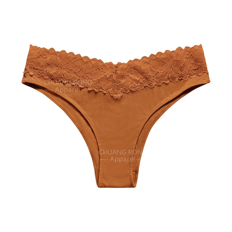 European and American large size threaded cotton panties Women's sexy low-rise lace splicing panties Cotton crotch anti-bacteria breathable ladies panties Cotton lace trim low-rise Briefs