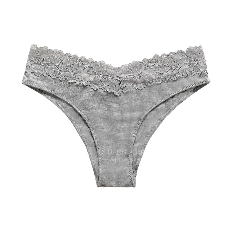 European and American large size threaded cotton panties Women's sexy low-rise lace splicing panties Cotton crotch anti-bacteria breathable ladies panties Cotton lace trim low-rise Briefs