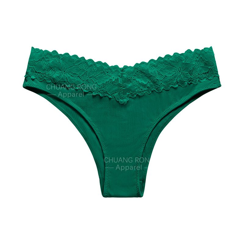 European and American large size threaded cotton panties Women's sexy low-rise lace splicing panties Cotton crotch anti-bacteria breathable ladies panties Cotton lace trim low-rise Briefs