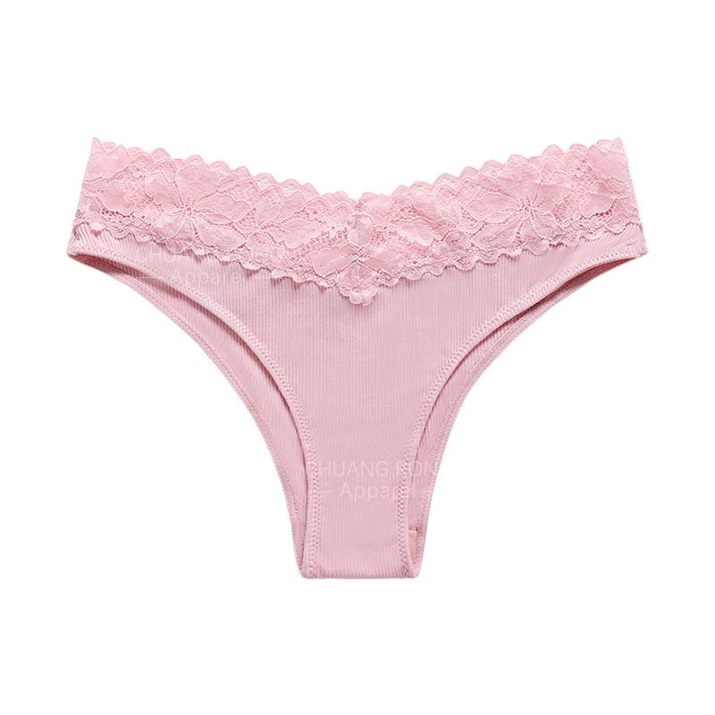 European and American large size threaded cotton panties Women's sexy low-rise lace splicing panties Cotton crotch anti-bacteria breathable ladies panties Cotton lace trim low-rise Briefs