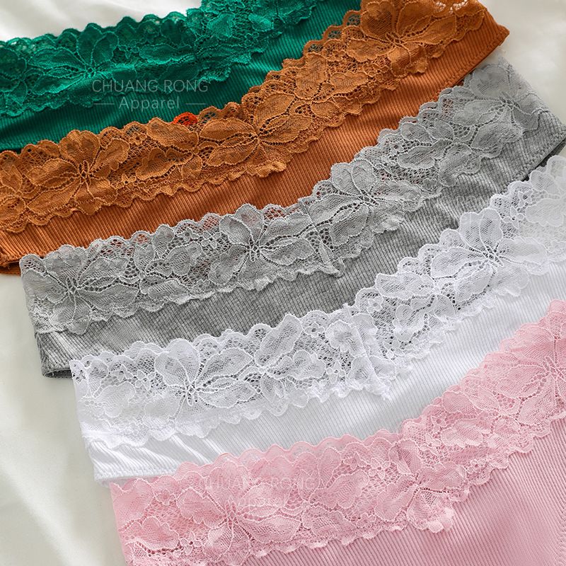 European and American large size threaded cotton panties Women's sexy low-rise lace splicing panties Cotton crotch anti-bacteria breathable ladies panties Cotton lace trim low-rise Briefs