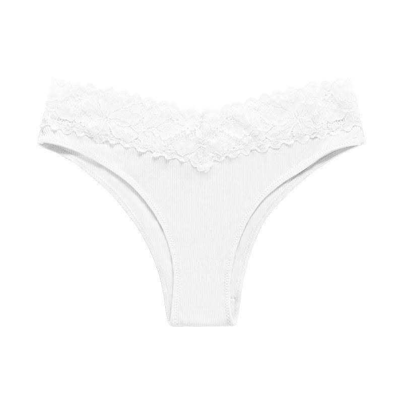 European and American large size threaded cotton panties Women's sexy low-rise lace splicing panties Cotton crotch anti-bacteria breathable ladies panties Cotton lace trim low-rise Briefs