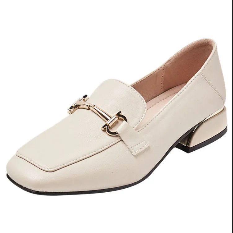 Women's Loafers rubber soft sole square head leather shoes British style Square Toe Chunky Heel Shoes High quality microfiber leather shoes Office Shoes