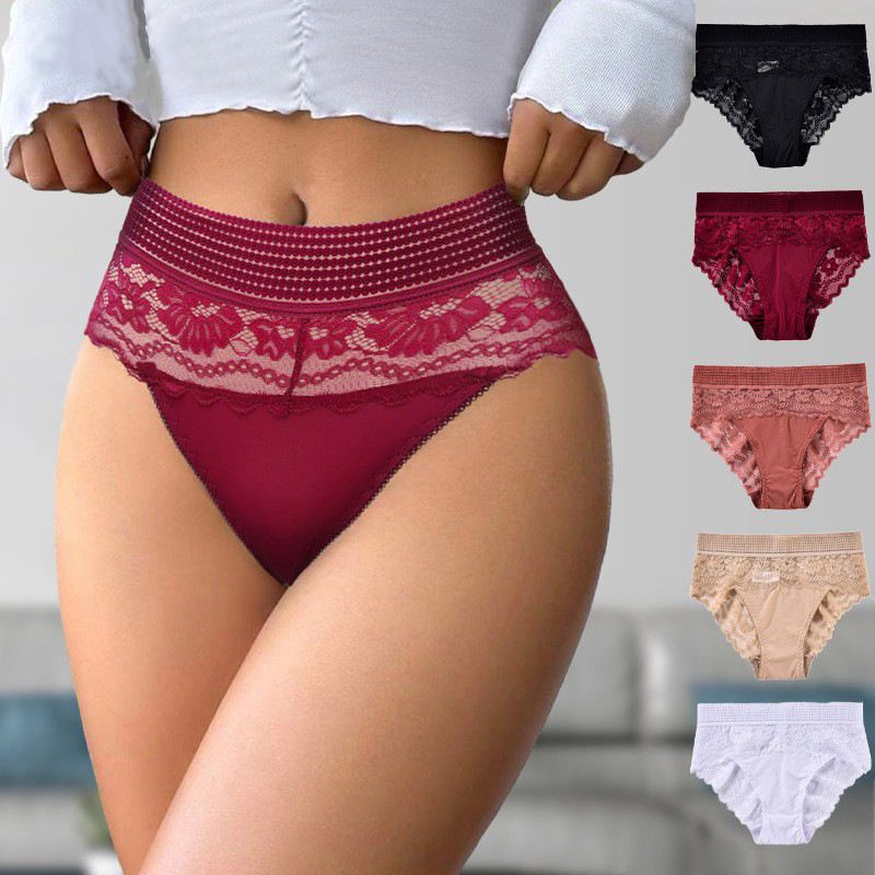 CINVIK  5Pcs Ladies Comfort Lace Underwear Women's High Waist Lace Panties Pure cotton crotch sexy see-through lace girls pantiesFD35958388