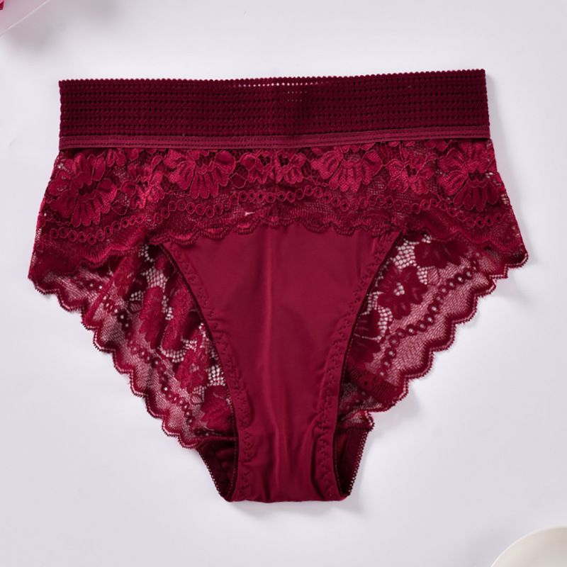 CINVIK  5Pcs Ladies Comfort Lace Underwear Women's High Waist Lace Panties Pure cotton crotch sexy see-through lace girls pantiesFD35958388