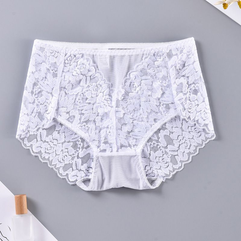 4PCS  Ladies Comfort Lace Underwear Sexy mesh transparent panties mid-waist lace inner triangle pants comfortable buttocks see-through erotic panties Underpants Lace Cotton Crotch Mid-waist Briefs