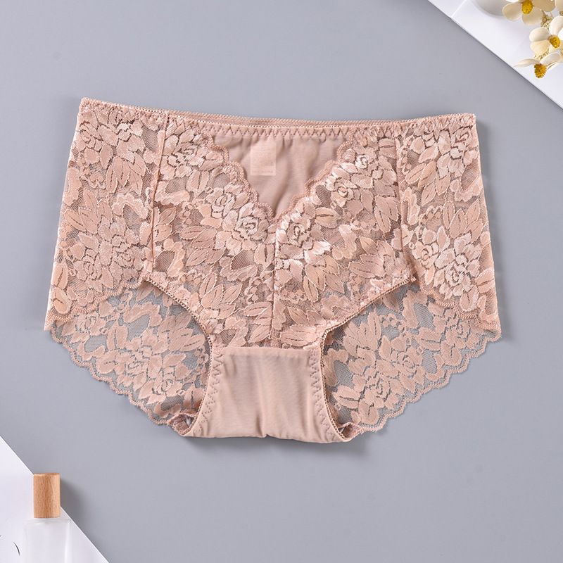 4PCS  Ladies Comfort Lace Underwear Sexy mesh transparent panties mid-waist lace inner triangle pants comfortable buttocks see-through erotic panties Underpants Lace Cotton Crotch Mid-waist Briefs