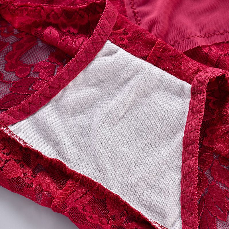 4PCS  Ladies Comfort Lace Underwear Sexy mesh transparent panties mid-waist lace inner triangle pants comfortable buttocks see-through erotic panties Underpants Lace Cotton Crotch Mid-waist Briefs