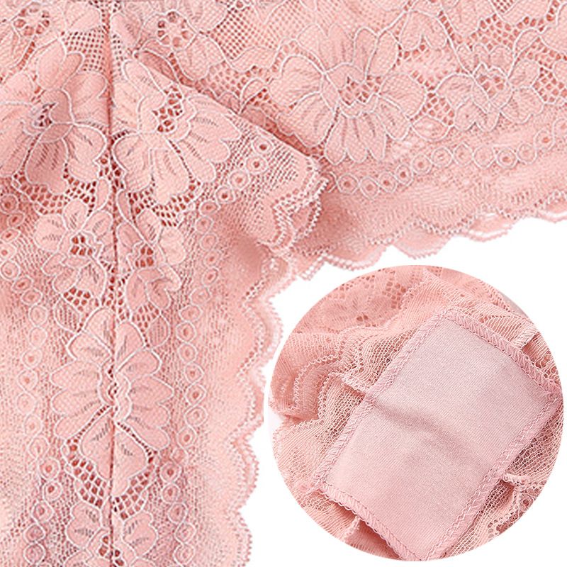 CINVIK  5pcs New ladies thong panties mid-waist cotton crotch sexy panties fashionable scarless full lace thong Hollow Out String Transparent Seamless Low Waist panties