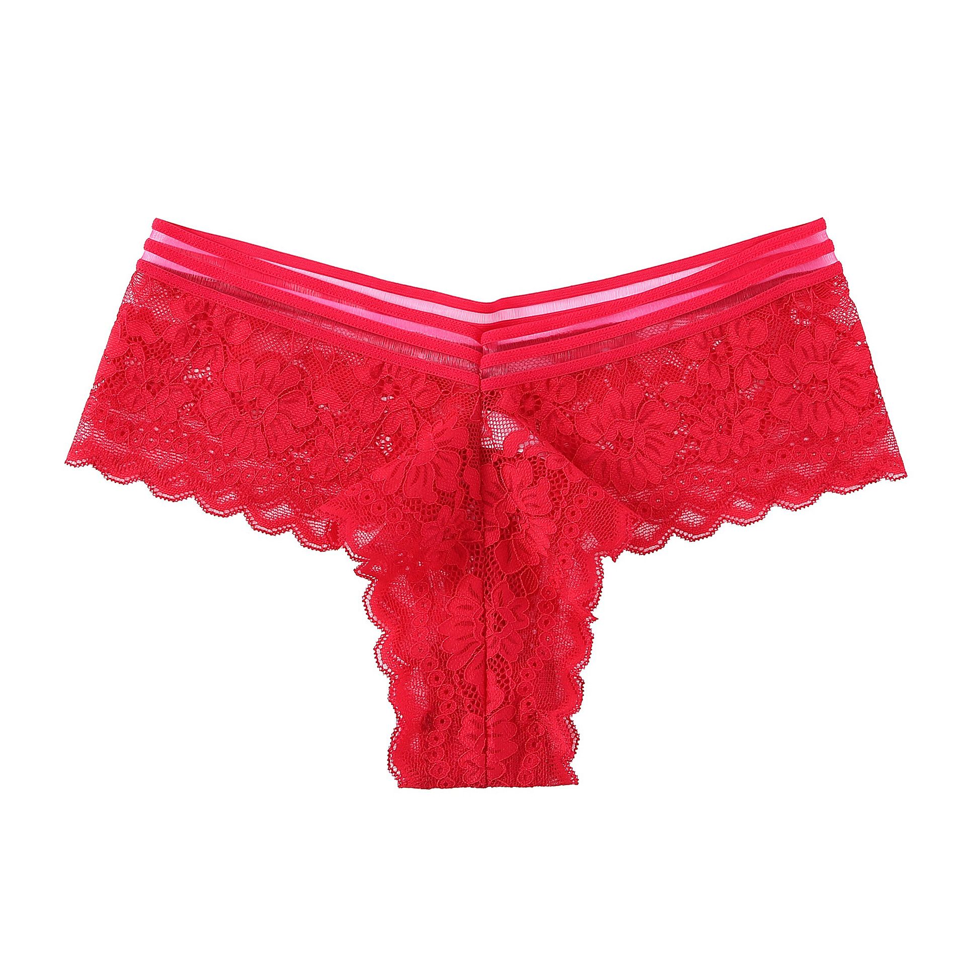 CINVIK  5pcs New ladies thong panties mid-waist cotton crotch sexy panties fashionable scarless full lace thong Hollow Out String Transparent Seamless Low Waist panties