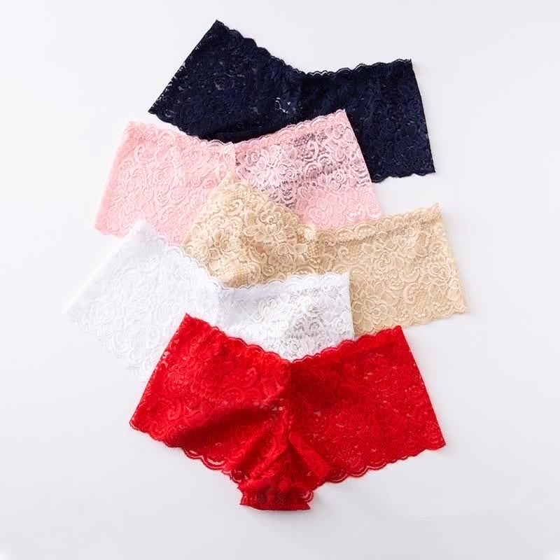 CINVIK  3PCS women's Lace Underwear Hollow Out Transparent non-marking Mid-Waist boxer panties full lace sexy Panties Underpants fashion Mid-Waist briefs cute girls colored panties comfortable soft