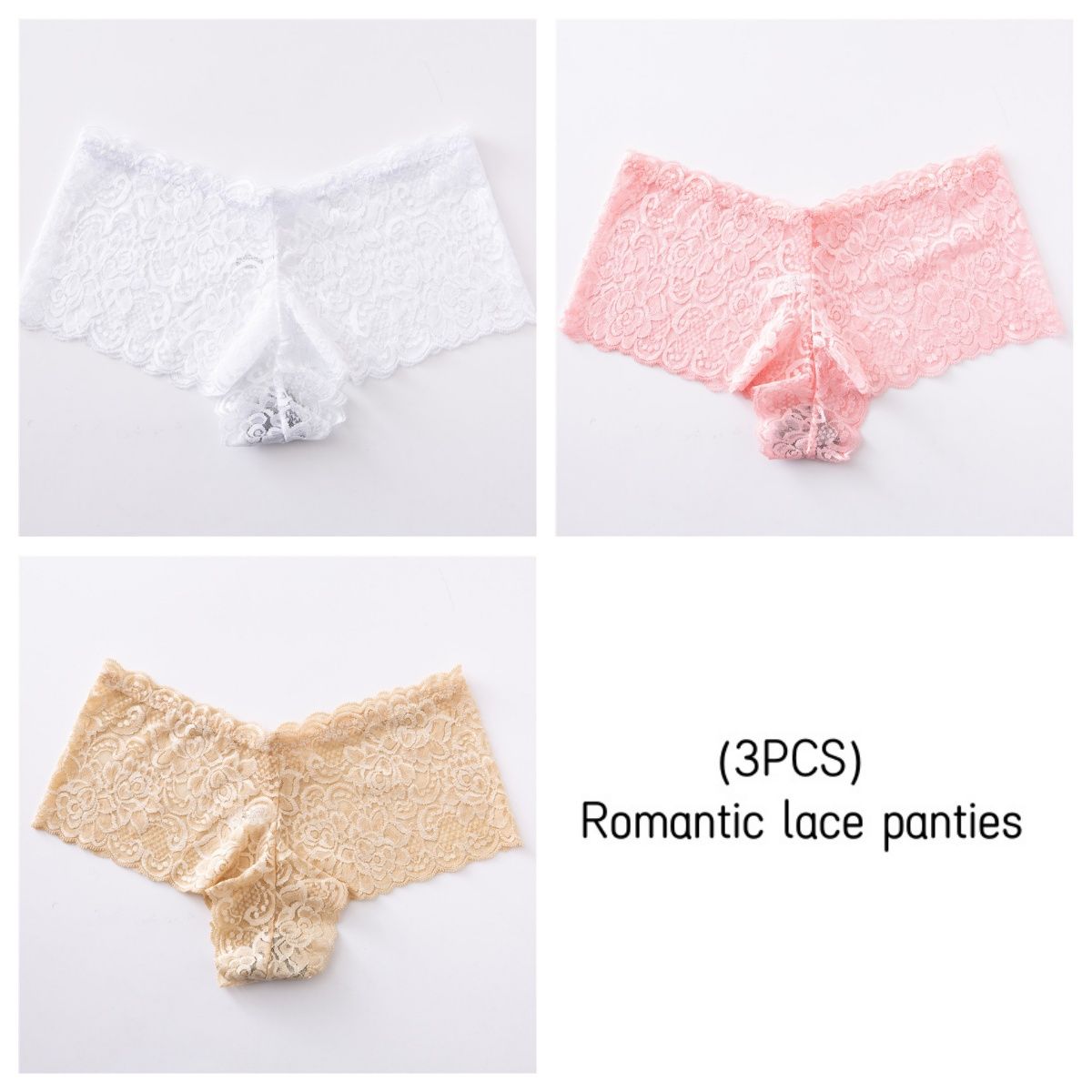 CINVIK  3PCS women's Lace Underwear Hollow Out Transparent non-marking Mid-Waist boxer panties full lace sexy Panties Underpants fashion Mid-Waist briefs cute girls colored panties comfortable soft