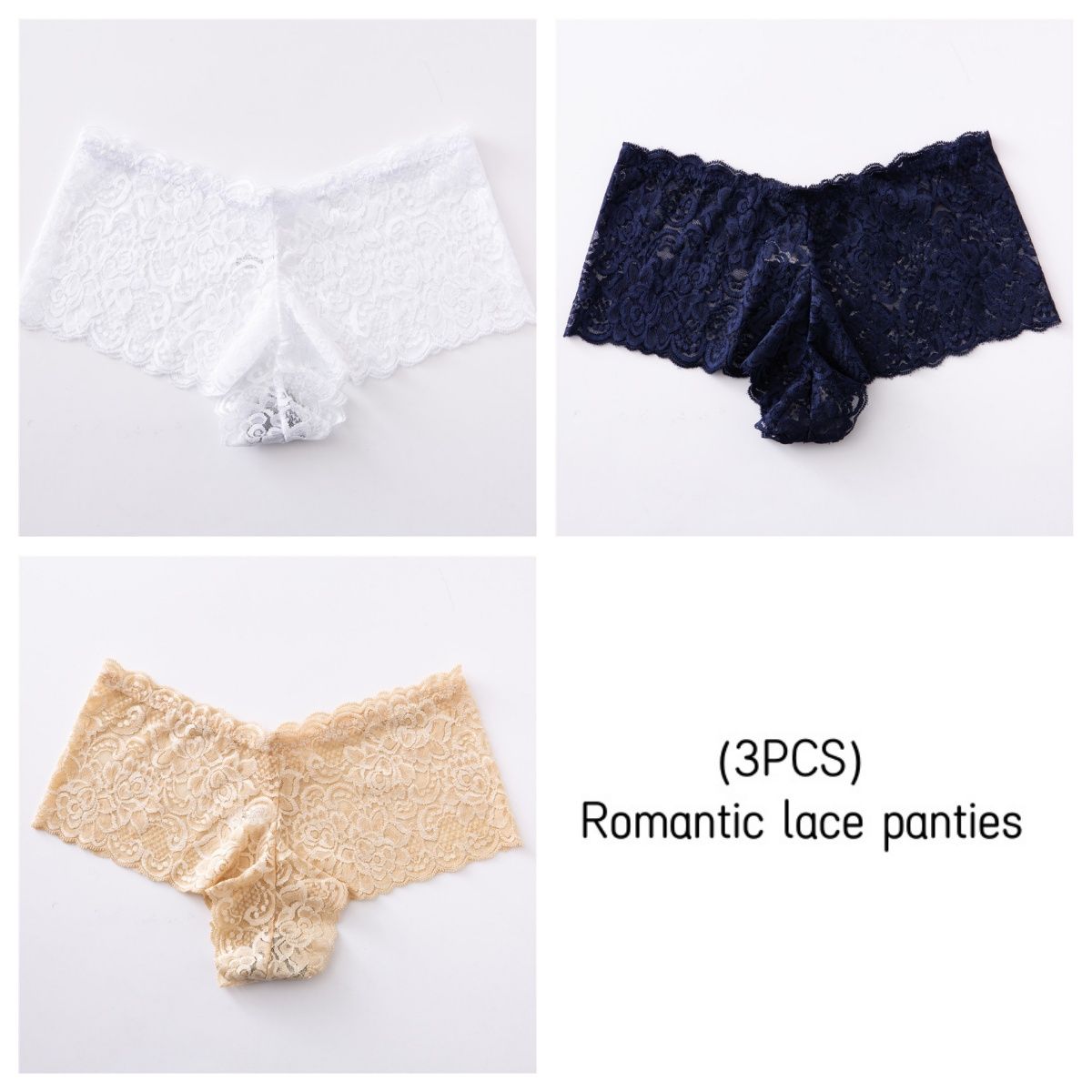 CINVIK  3PCS women's Lace Underwear Hollow Out Transparent non-marking Mid-Waist boxer panties full lace sexy Panties Underpants fashion Mid-Waist briefs cute girls colored panties comfortable soft