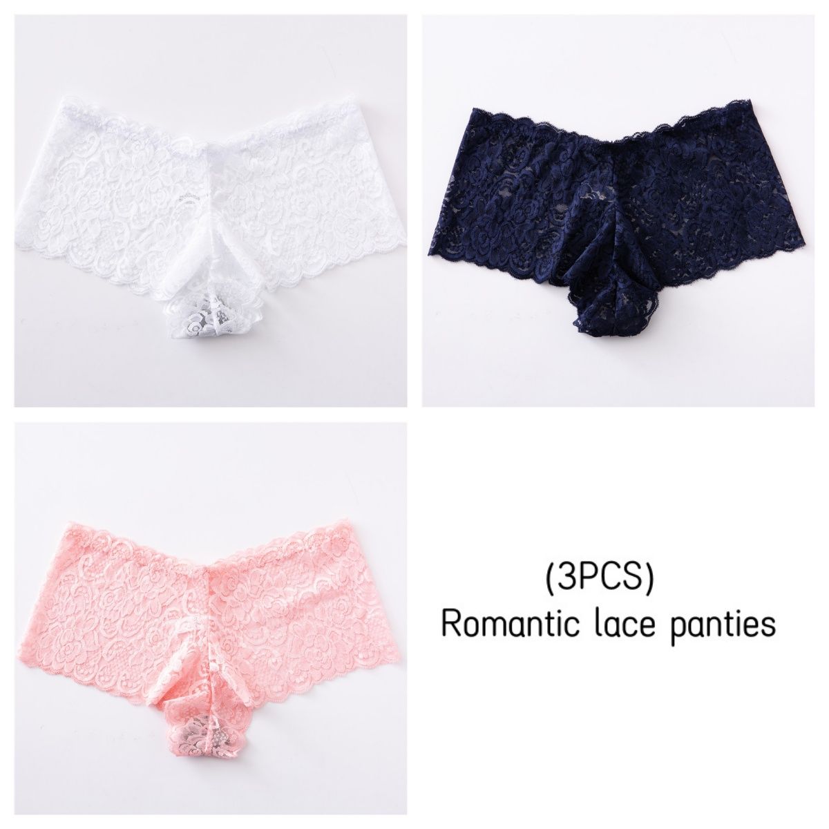 CINVIK  3PCS women's Lace Underwear Hollow Out Transparent non-marking Mid-Waist boxer panties full lace sexy Panties Underpants fashion Mid-Waist briefs cute girls colored panties comfortable soft