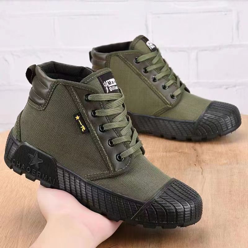 2024 new men's shoes soft-soled wear-resistant work shoes site labor insurance shoes farm work canvas shoes Men's antiskid shoes breathable deodorant rubber shoes