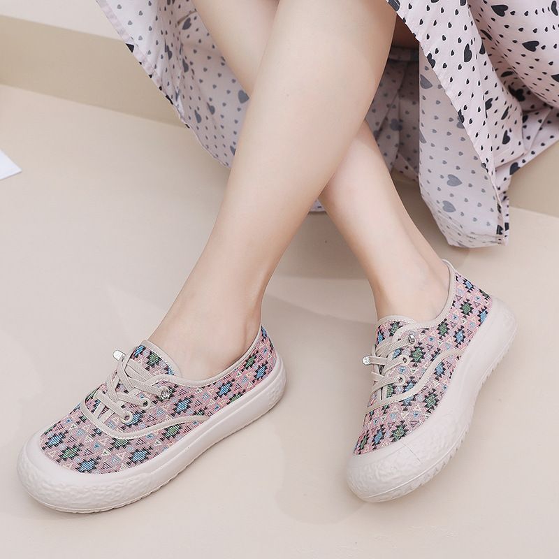 (Size 35-42) New Women's Shoes Thick Bottom Canvas Shoes Flat Bottom Casual Shoes Fisherman Shoes Breathable Soft Bottom student Shoes  girl sneakers Breathable Cloth Shoes