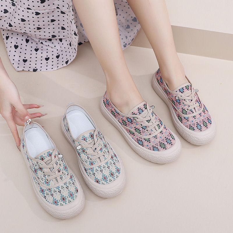 (Size 35-42) New Women's Shoes Thick Bottom Canvas Shoes Flat Bottom Casual Shoes Fisherman Shoes Breathable Soft Bottom student Shoes  girl sneakers Breathable Cloth Shoes