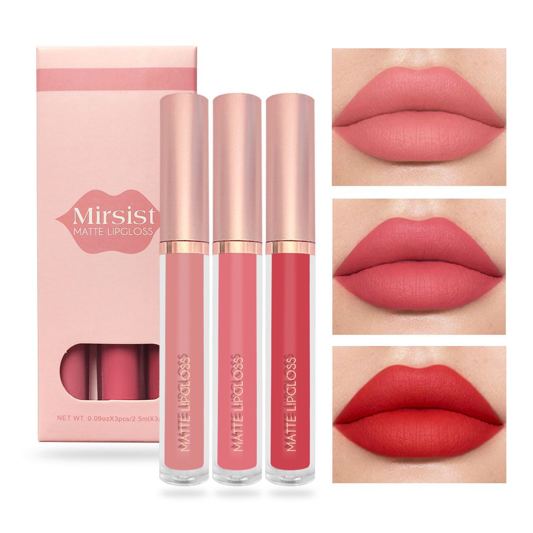 3Pcs Liquid Velvet Matte Lip Gloss Red Lipstick Nude Makeup Women Long Lasting Waterproof Beauty Cosmetics