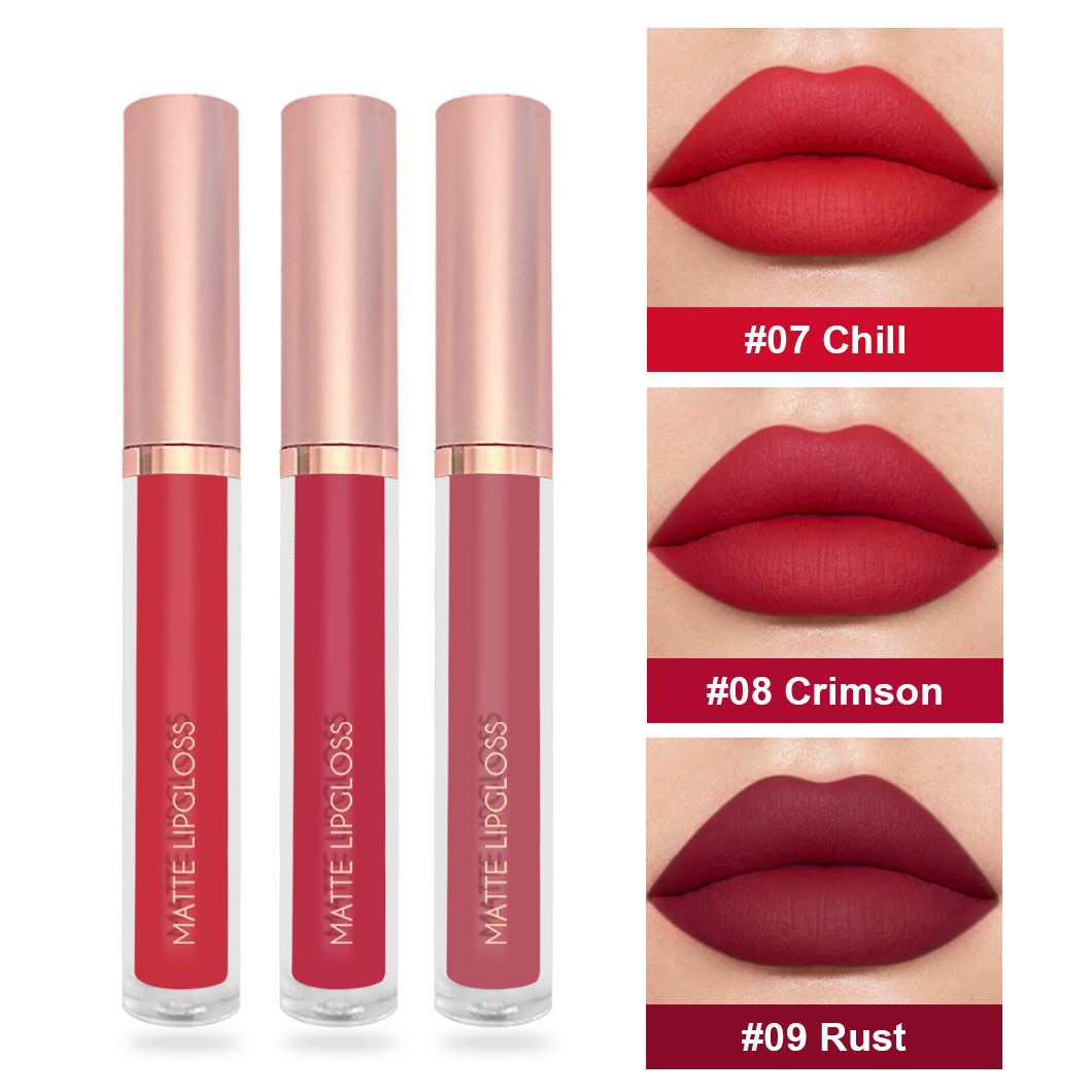 3Pcs Liquid Velvet Matte Lip Gloss Red Lipstick Nude Makeup Women Long Lasting Waterproof Beauty Cosmetics