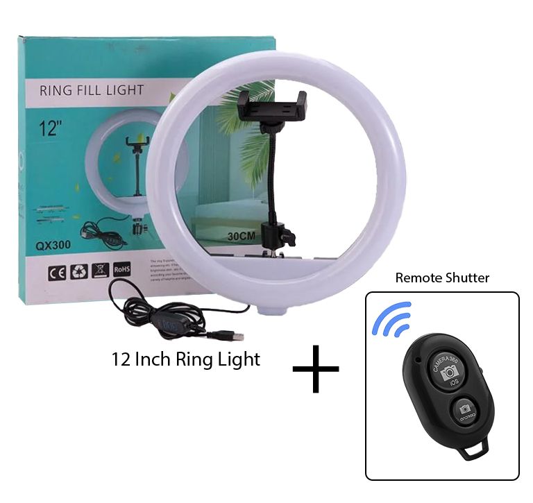 12 Inch LED Ring Light & Bluetooth Shutter Remote Control | Photography Light | Makeup Light | Vlogging Light